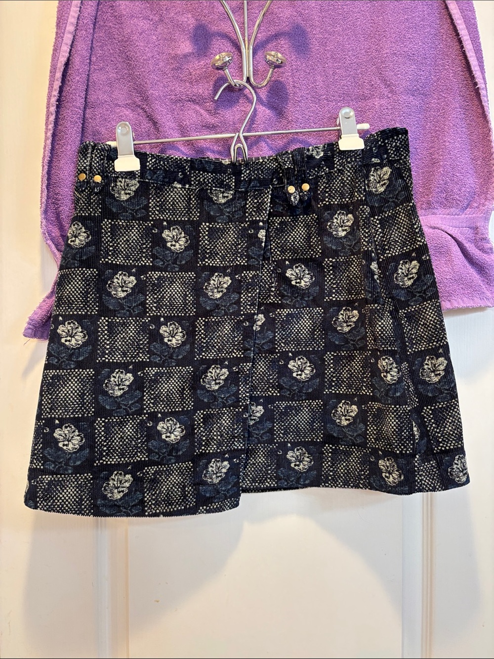 NWT Anthropologie Navy Blue Floral Patchwork Mini Skirt